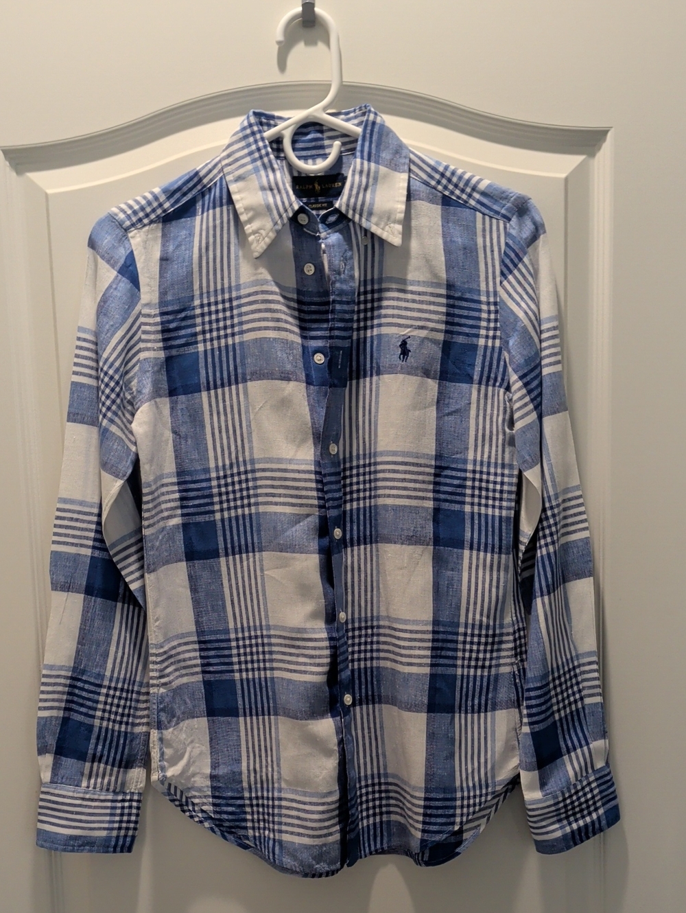 Polo by Ralph Lauren Linen Blue & White Plaid Button-Up Shirt, XS